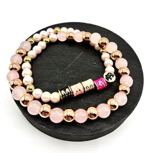 Handmade Pink and Gold Beaded Mama Bear Stretch Bracelet